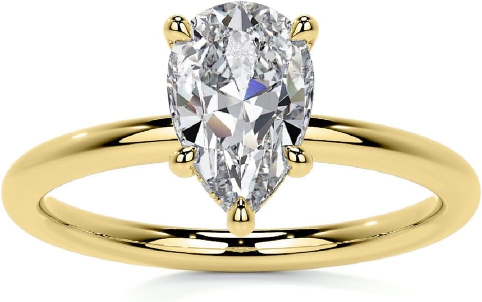 14K Solid Yellow Gold Handmade Engagement Ring, 1.50 CT Pear Cut Moissanite Solitaire Ring Diamond Wedding Ring for Her/Women, Gorgeous Ring, VVS1 Colorless