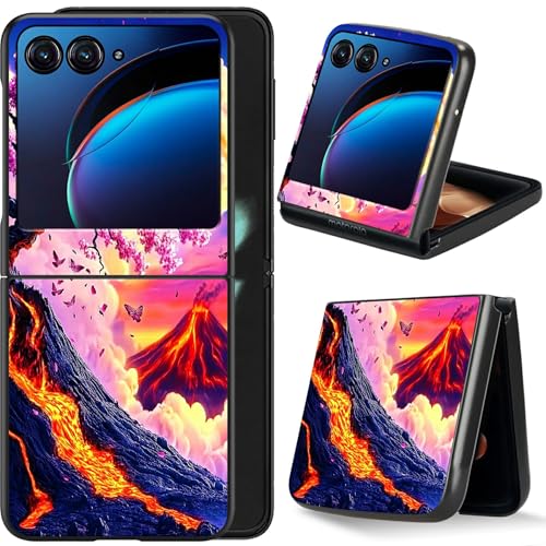 Dikoer for Moto Razr 50/Motorola Razr 60/Moto Razr 2024/Motorola Razr 2025 Flip Phone Case 6.9" for Women Men, Full Body Thin Hard PC Shockproof Folding Cover, Volcanic Cherry Blossom