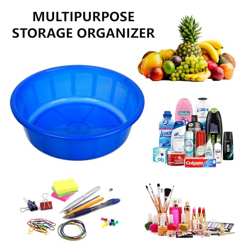 Image of Kuber Industries Pack of 3 Desk Organizer | Plastic Stationary Organizer Tub | Multipurpose Office Supplies Storage Organizer for Pen-Pencil-Staplers-Clips | Desktop Organizer | 6 LTR | Blue