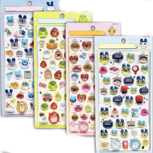 Winnges3dシール 可愛いシール たまごっち 4枚セット 携帯電話飾り用 DIY用 手帳用 貼り付け可能 手芸用品大容量 スマホケース 手帳 diy 贈り物ごほうび (G)