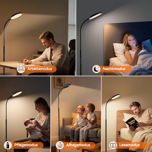 ANTENLICHT NOVA Stehlampe LED | Sofa stehlampe dimmbar mit Fernbedienung | 4 Farbtemperaturen & 4 Helligkeiten | 30 Min & 1 Stunden Timer | 18W Stehleuchte Schwarz für Schlafzimmer, Wohnzimmer, Büro