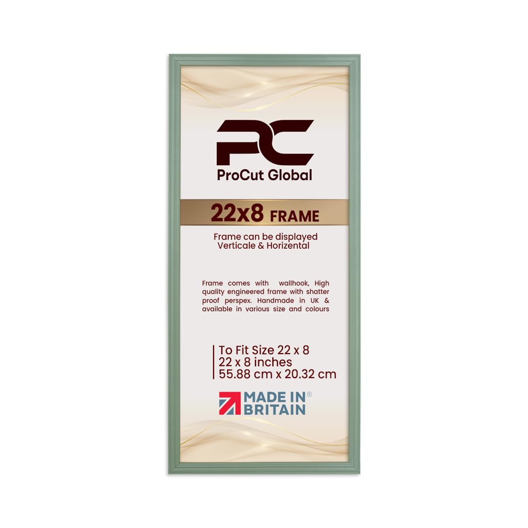 Procut Global 22x8 Green Picture Frames - Classic Wooden Photo Frame with Shatterproof Perspex for Wall or Tabletop - Perfect for Posters, Certificates & Prints - Sizes & Colors Available