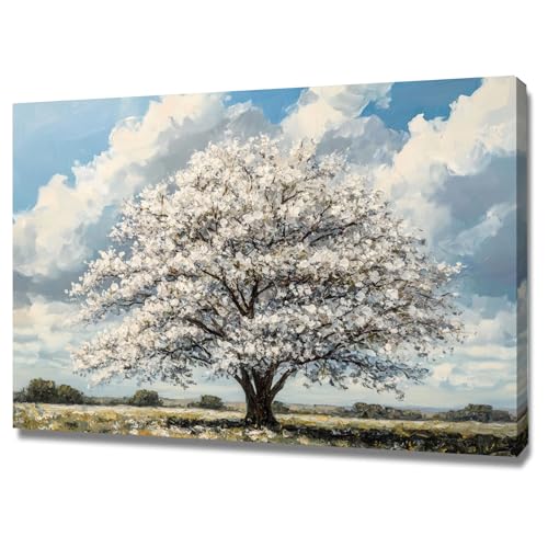 Arbre de vie tableau haut de gamme sur toile blanche encadrée 40x60cm