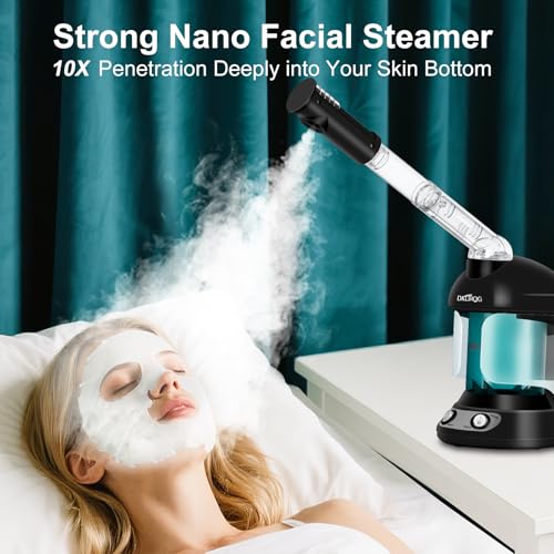 DKURQG Facial Steamer, Nano Ionic Face Steamer for Facial Deep Cleaning Portable Ozone Steamer with Extendable 360° Rotating Arm, Humidifier for Home Salon Spa or Personal Care (Black)