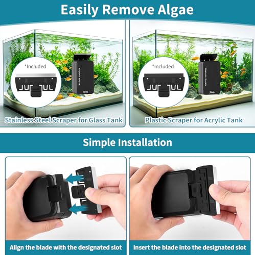 Image of hygger Aquarium Magnet Glass Cleaner, Magnetic Fish Tank Cleaner with 2 Blades For Glass and Acrylic Aquariums, Aquarium Algae Scraper with Super Strong Magnet for Fish Tanks 0.3-0.6Inch Thickness (L)