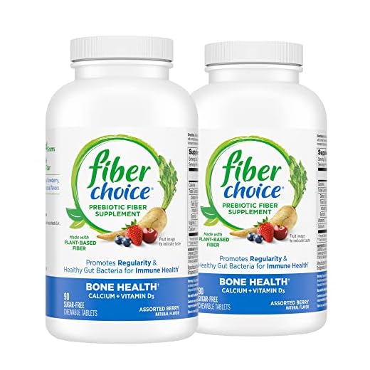 Fiber Choice Bone Health Daily Prebiotic Fiber Chewable Tablets with Calcium & Vitamin D, Assorted Berry, 90 Count (Pack of 2)