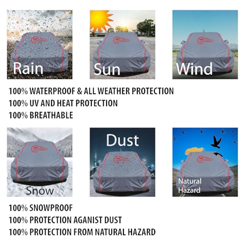 Image of Waterproof Car Body Cover Compatible with Maruti Ertiga with Mirror and Antenna Pocket, Triple Stitched (Heat Resistant US Grey with Red Piping)