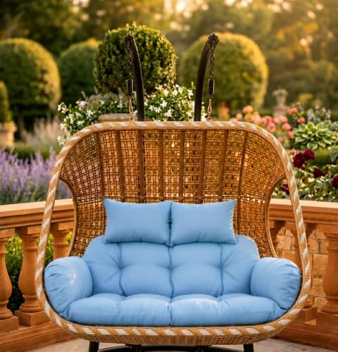 Image of Double Seater Swing Chair Cushion Replacement Pad for Hanging Egg Seat Outdoor Patio Garden Balcony Black Cover Two Person Frame Not Included Home Terrace Furniture