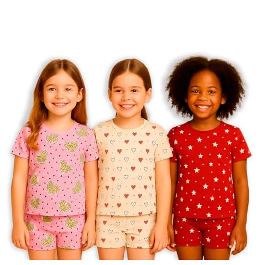 Kit 2 Pijama Infantil de Verão Menina, Conjunto Curto de Algodão, Estampas Unicórnio e Geométrica, Rosa e Cinza (BR, Idade, 14 Anos)