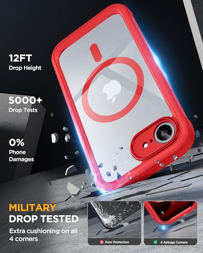Image of Miracase for iPhone 17e Case & iPhone 16e Case, Full-Body Phone with Built-in Glass Screen Protector, [Magnetic with MagSafe] Military Drop Proof 17 E / 16 E Cover Bumper 6.1 inch, Red