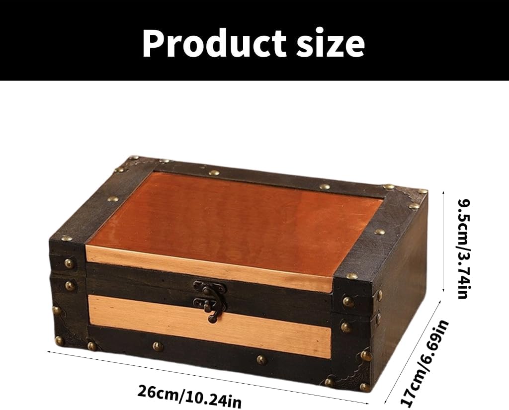 Vintage Wooden Keepsakes Chest with Mechanism Antique Jewelry Storage Box Lockable Small Accessories Container