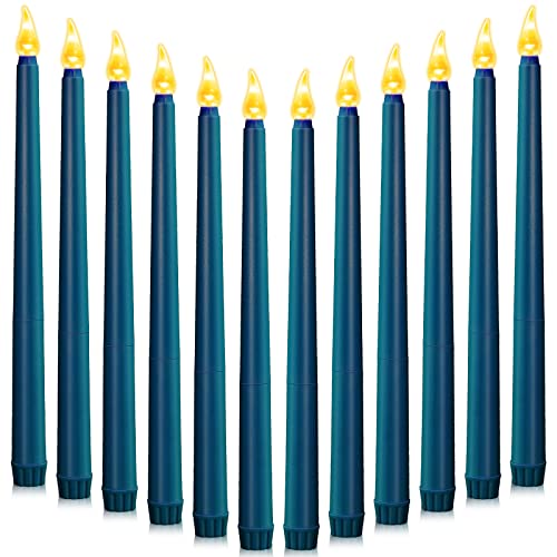 12 Pcs Led Taper Candles Dripless Unscented Flameless Battery Dinner Candles For Valentines, Weddings, Church, Graduation, Hanukkah, Christmas, Autumn, Celebration (Navy Blue) #TOP21