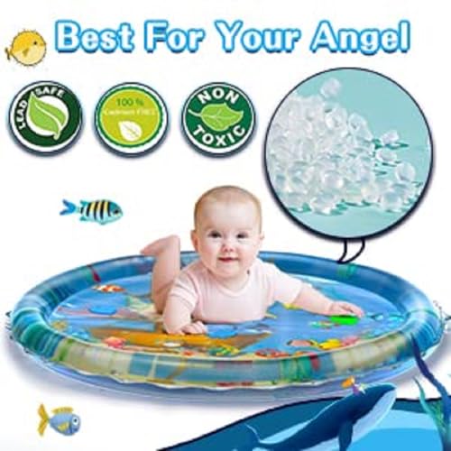 Image of Infant Toy Gift Activity Play Mat - Inflatable Water Floor Mat for Baby Tummy Time, Growth & Sensory Play | Soft Round Multicolor Mat for Newborns & Toddlers