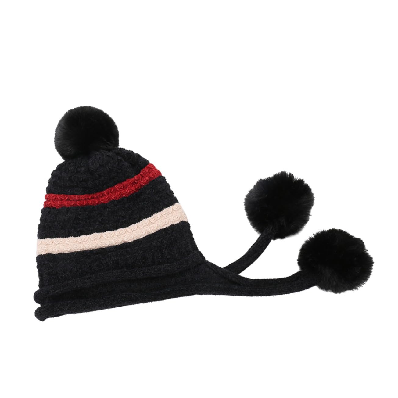 SOIMISS 3pièces Bonnet Hiver Laine Tricoté pour Femmes avec Pompons Chapeau Chaud Et Confortable pour Ski Les Activités Extérieur Jours Froids Noir