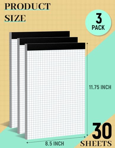 Aidunmis Graph Paper Pads 8.5 x 11, 4x4 Quad Ruled, 3 Pack Grid Paper Pad 8.5 x 11, 30 Sheets Perforated Blueprint Quadrille Letter Size Graphing Notebook for Drafting, Drawing, Engineering