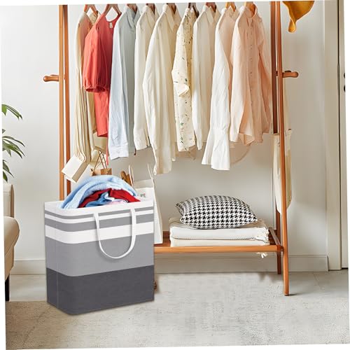 Panier à linge en coton et lin de qualité supérieure au design rayé épuré - 4