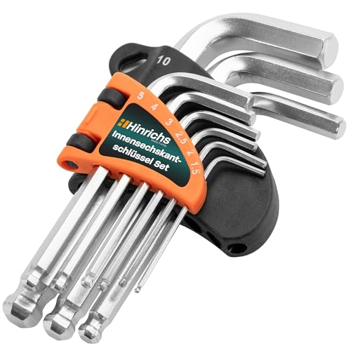 Hinrichs 9 tlg. Innensechskantschlüssel Satz Metrisch - Innensechskant Satz mit Kugelkopf - Sechskantschlüssel Set Fahrrad - korrosionsbeständiges Schlüssel Set – Hex Key, Allen Keys