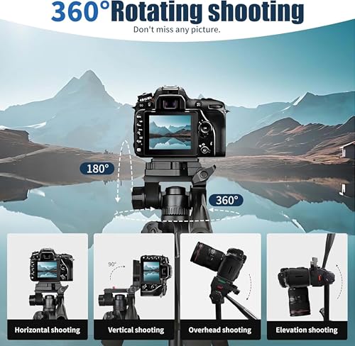 Image of Adofys 76 inch Professional Aluminium Camera Tripod with Travel Bag and Phone Holder |Operating Height: 76 inch | Maximum Load Capacity up to 10kg | Compatible with All Cameras, Cell Phones, Projector