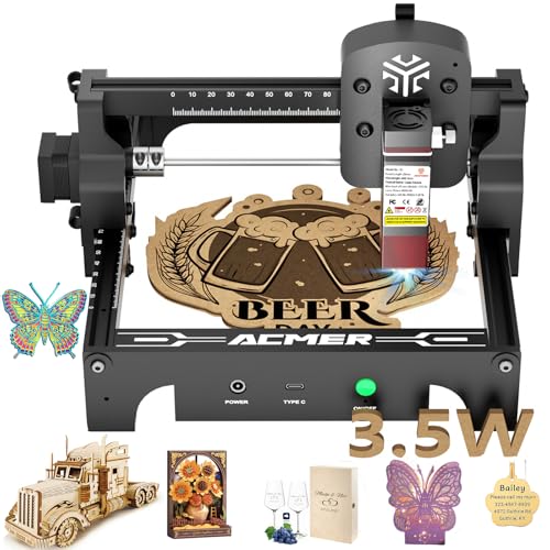 Acmer S1 Cortadora Láser, Máquina De Grabadora Láser 3500 mW, Área De Grabado De 130 X 130 mm, Grabado Láser Para Rincipiantes, Bricolaje, Mader, AcríLico Y Más