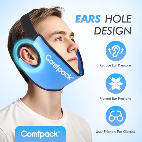 Comfpack Wisdom Teeth Ice Pack Head Wrap with Ear Hole Design, Reusable Hot Cold Gel Face Ice Pack, Soft Plush Jaw Ice Pack for TMJ Pain Relief, Tonsillectomy, Oral Surgery, Face Swelling - Image 3