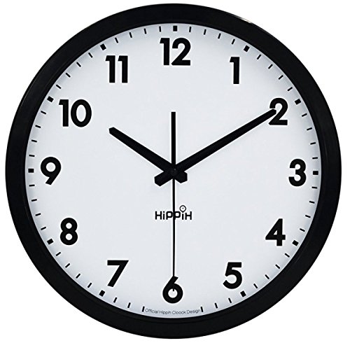 HIPPIH Silent Wall Clock - 12 Inch Battery Operated Round Clock - Easy to Read for Home/Office/School