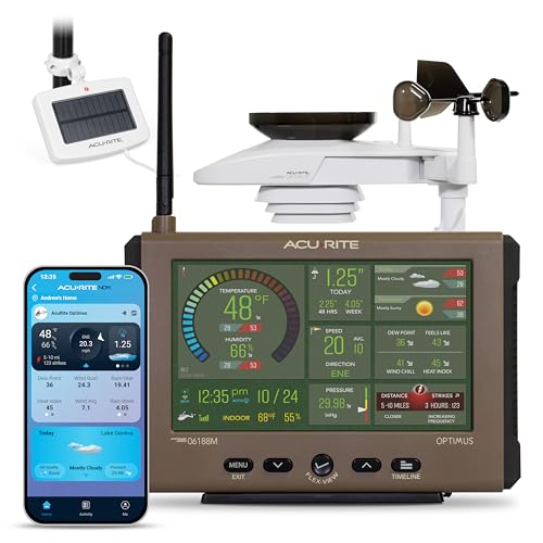 AcuRite Optimus Weather Station with Wi-Fi HD Display Solar Power Pack Lightning Detection Indoor/Outdoor Temperature and Humidity Wind Speed/Direction and Rainfall Measurements (01218M)