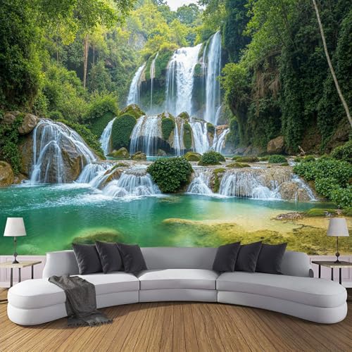 Carta da parati fotografica 200 x 140 cm Scenario naturale | SetaDecorazione Murale Soggiorno Camera Da Letto |Alberi Cascata | verde