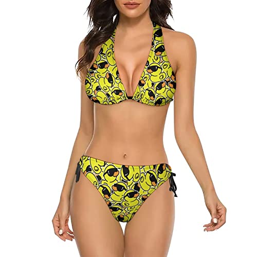 Joyidec Maillot de bain deux pièces pour femme - Motif dessin animé - Dos nu - Triangle, Lunettes de soleil Cool Duck, Taille S