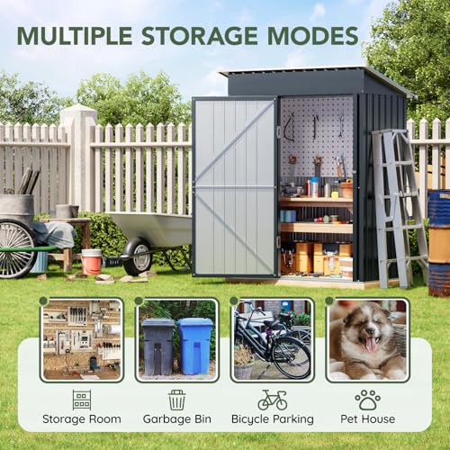 Image of 3x5 FT Outdoor Metal Storage Shed with Floor Frame, Single Door, 1 Clear Window, Tool Shed for Garden, Patio, Backyard