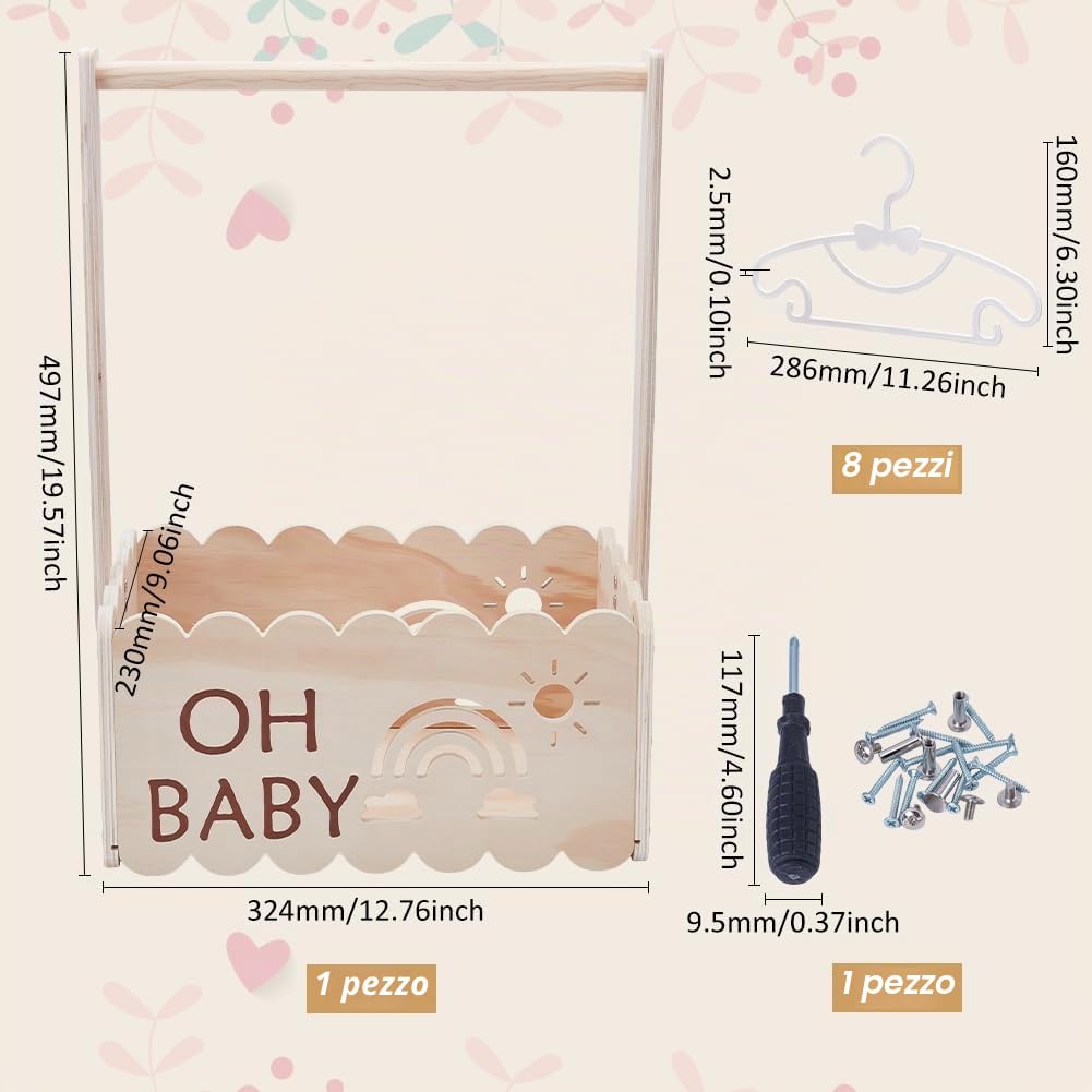 UNICRAFTALE Cesto regalo in legno per bambino, cestino per baby shower, box per doccia, armadio personalizzato