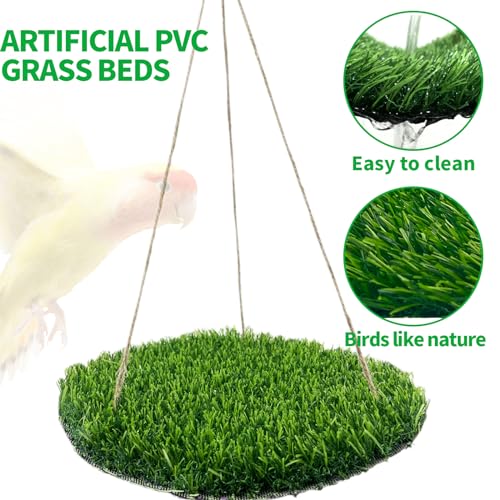 Image of FlidRunest Large Bird Foraging Mat Toys, Natural Bird Grass Hammock Swing Toy with Hooks, Climbing Perch Hanging Toy for Parakeets, Parrot, Cockatiels, Bearded Dragon, Snake