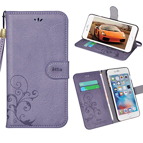 CORNMI i5 Case Premium Vintage Flip Wallet Leather Magnetic Closure Foldable Kickstand Cover Skin for i5 / 5S / SE with Card Slots, Cash Compartment and Wrist Strap - Purple
