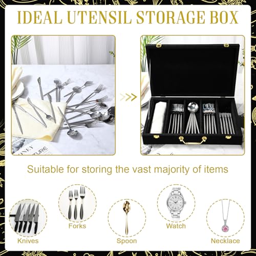 Pickmesh Velvet Silverware Storage Box Flatware Utensil Organizer with Lid and Handle, 4 Dividers Cutlery Chest Container Tableware Storage Holder for Kitchen Spoon Fork Knives Organizing(Black) - Thumbnail 5