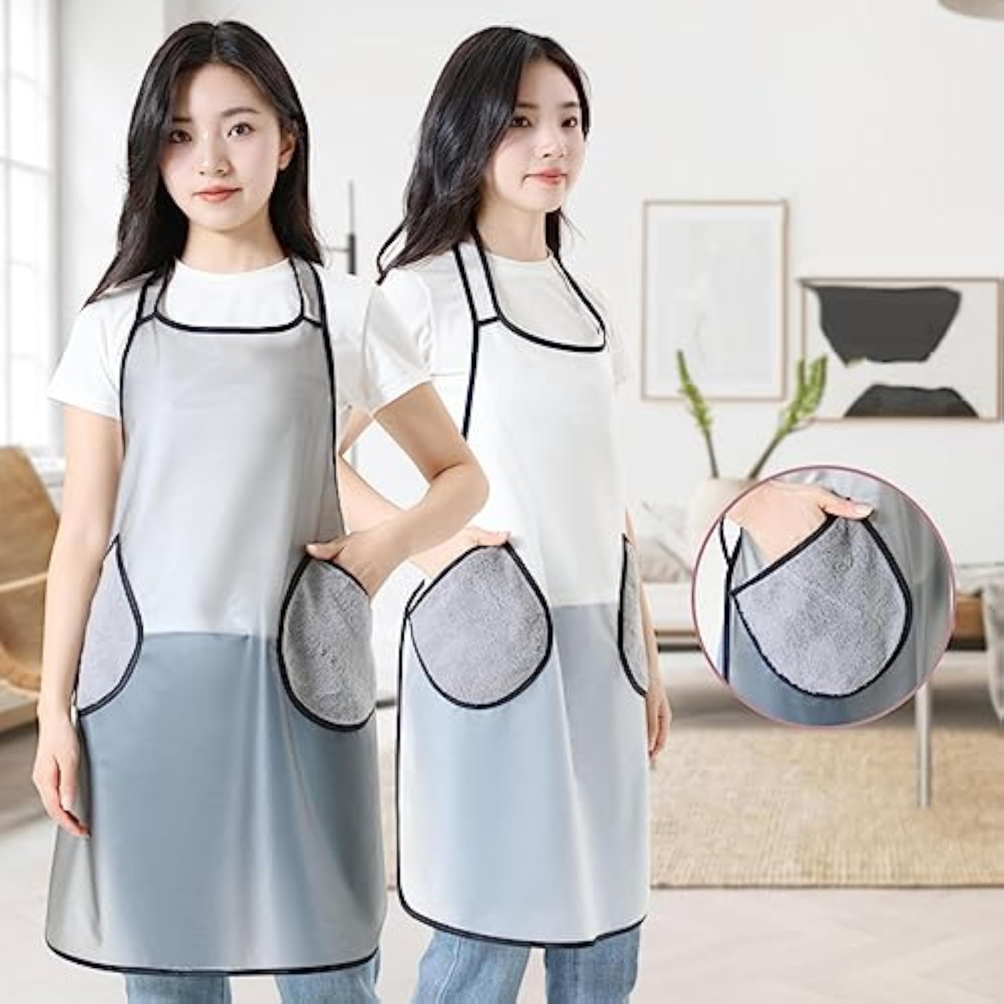 Cooking Apron with Hand Wipe Pockets, Sturdy Oil Proof BBQ