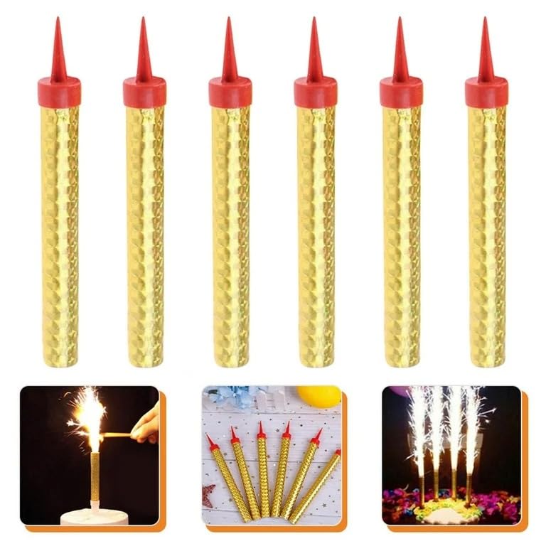 50 Seconds - 6 Pcs Gold Sparkling Candle with Holder Party and Birthday Candles Fountain Candle for Birthday Cake For all Occasion Celebration (12cm) Multi-Color
