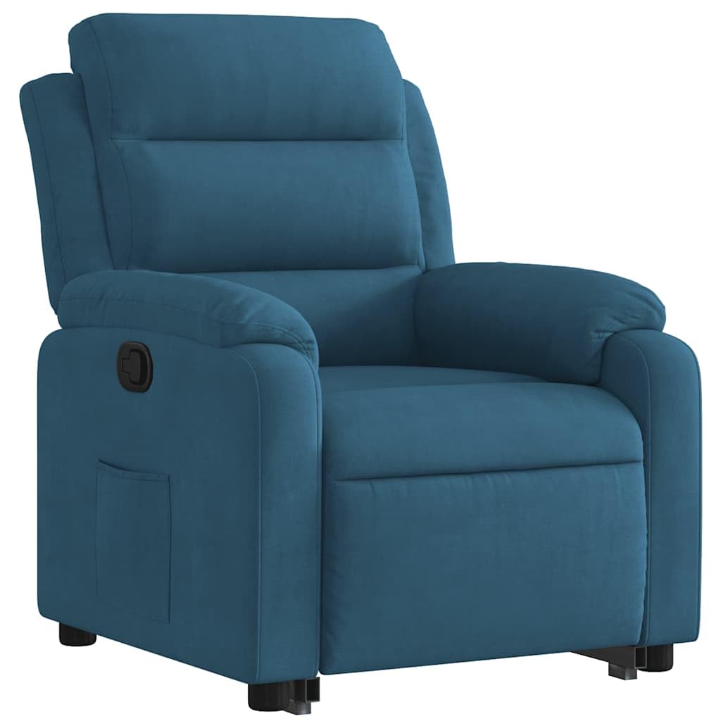 Relaxsessel Blau aus Samt mit Elektrischer Aufstehhilfe & Manueller Liegefunktion 75x92,5x100 cm für Wohnzimmer, Schlafzimmer & Seniorengerecht