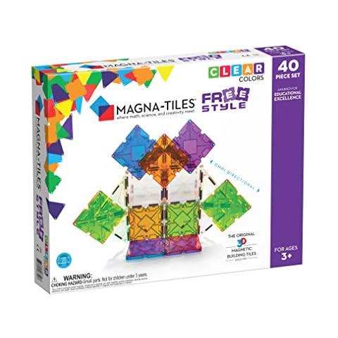 Magna-Tiles 40 Piece Freestyle Set, The Original, Award-Winning Magnetic Building Tiles, Creativity & Educational, Stem Approved, Clear Colors and Translucent Cover