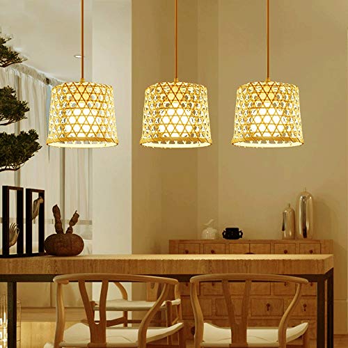 Lámpara colgante bambú E27 regulable para iluminación de salones modernos 7
