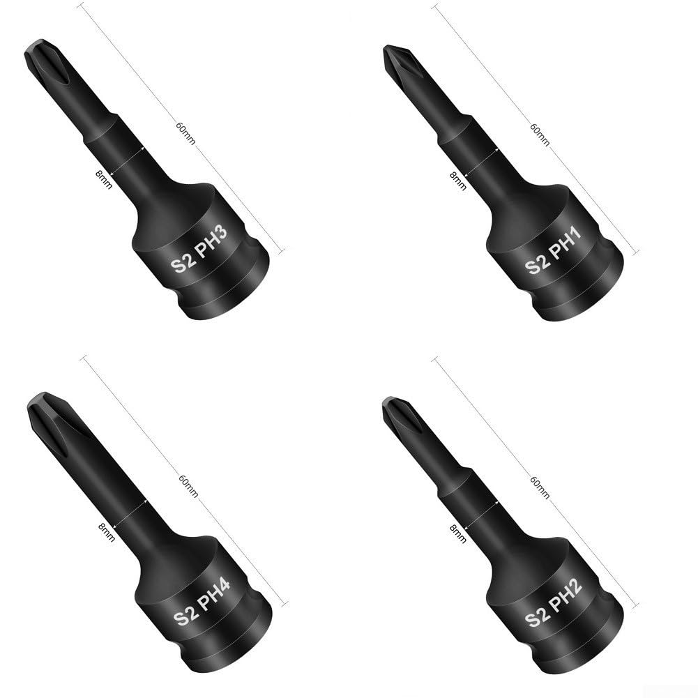 4pcs Bit Socket, 3/8 Inch Cross Screwdriver Bit for IMPACT Drive Socket Adapter Head PH1 PH2 PH3 PH4, Variety pack - Image 4