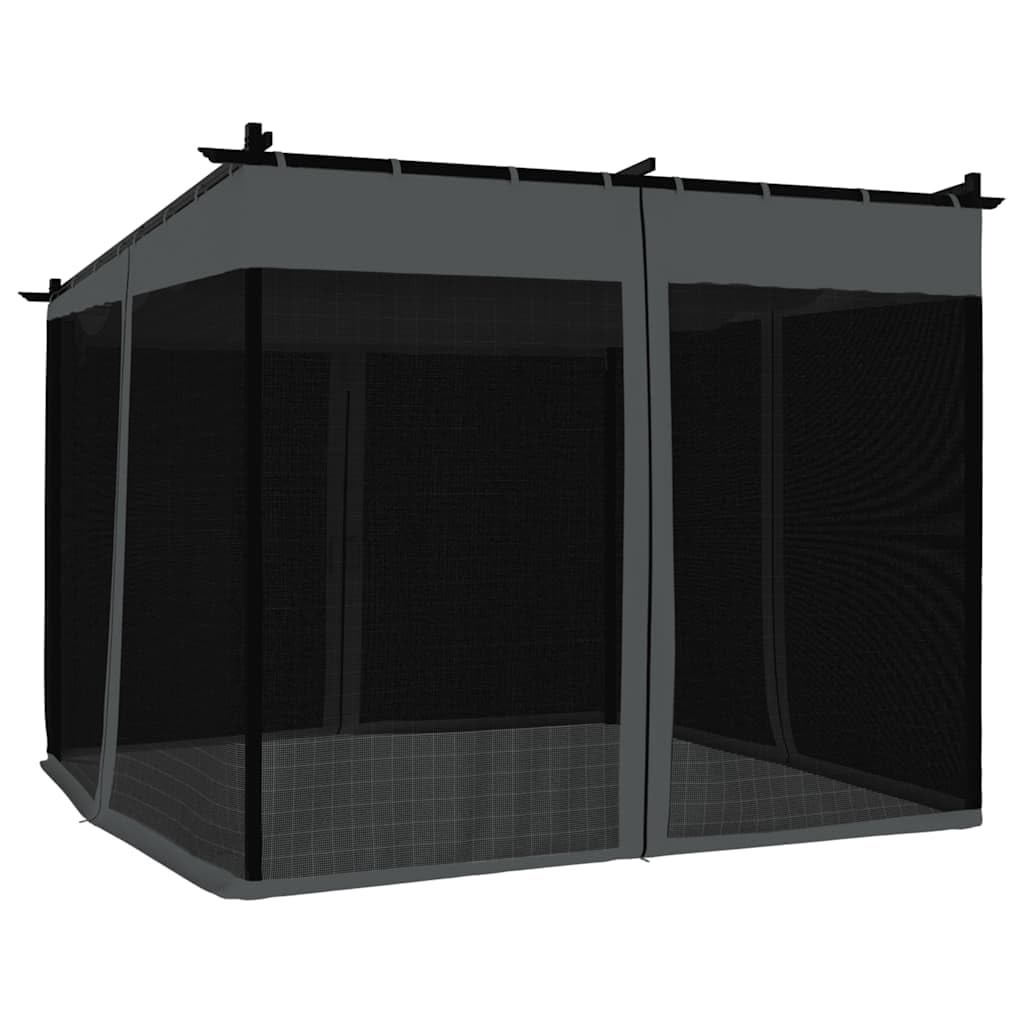 Pawilon ze ścianami z siatki, antracyt, stal 3 x 3 m | Wysuwany dach z poliestru, 4 ściany boczne z zamkiem błyskawicznym, rama aluminiowa i stalowa, 296 x 296 x 230 cm