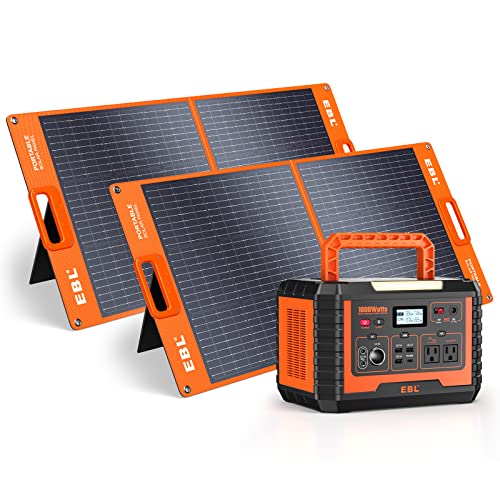 EBL Portable Power Station, Solar Generator 1000W and 2X 100W Portable Solar Panel with 2 x AC...