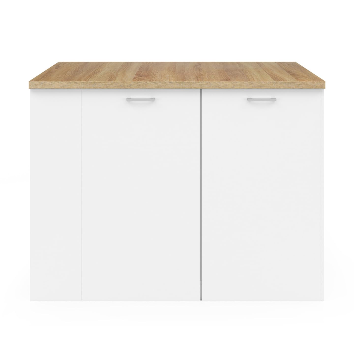 IDMarket - Ilot Central TIBO 120 cm Bois Blanc avec Plan de Travail façon hêtre