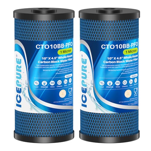 Image of ICEPURE 1 Micron 10 inch x 4.5 inch Whole House PFOA /PFOS Carbon Water Filter Cartridge Replacement for Dupont WFHDC8001,EP Series,EPM Series,CB-BB-10, GE FXHTC, GXWH40L, GXWH35F, GNWH38S, CTO10BB, Pack of 2