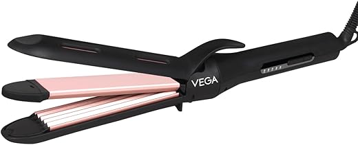 VEGA K-Glam Advanced 3 In 1 Hair Styler With Adjustable Temperature & Heat Protection Covers- Straightener, Curler & Crimper (VHSCC-04) Rose Gold
