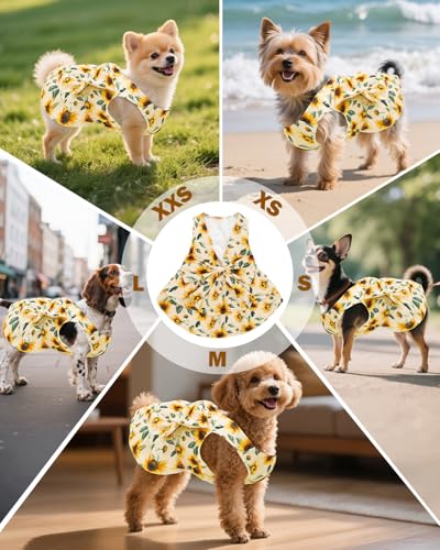 Image of CuteBone UPF50+ Dog Dresses for Small Dogs, Summer Sleeveless Deep V-Back Pet Dress with Big Bow, Breathable Swimwear Fabric, Cooling Stretchy Puppy Clothes for Outdoor Wedding Party Beach DV06M