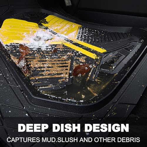 CAR PASS Heavy Duty Rubber Car Mats, Deep Dish Car Floor Mats All Weather, Car Mats Full Set 4-Piece Trim to Fit for Sedans SUVs Trucks, Waterproof Anti-Slip Automotive Mats, V12 Black and Yellow by CAR PASS - Used condition - Image 4
