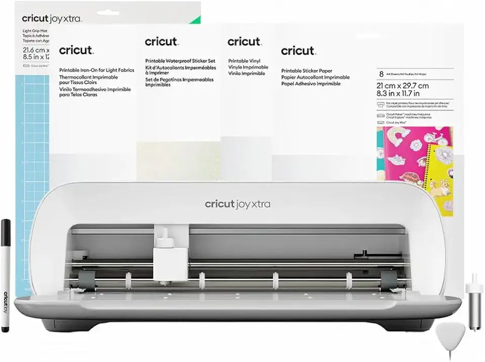 Cricut Joy Xtra - Kit Máquina de corte inteligente, branco - Contém máquina, acessórios e ferramentas. Perfeito para criar adesivos, chaveiros, cartões e muito mais