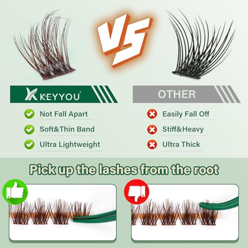 Image of KEYYOU Brown Lash Clusters Light Wispy D Curl Individual Lashes 8-18mm MIX