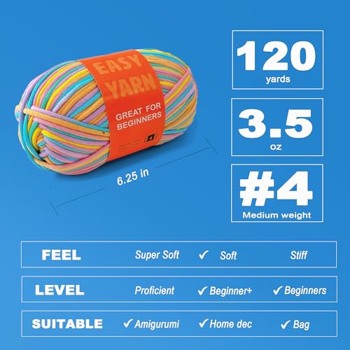 Freeasyfar FFR-NB001 3.5Oz/120 Yds Beginner Easy Yarn, Crochet & Knitting Yarn For Beginners With Easy-To-See Stitches, Worsted-Weight Medium #4;Cotton Blend Yarn For Amigurumi Diy thumb #5