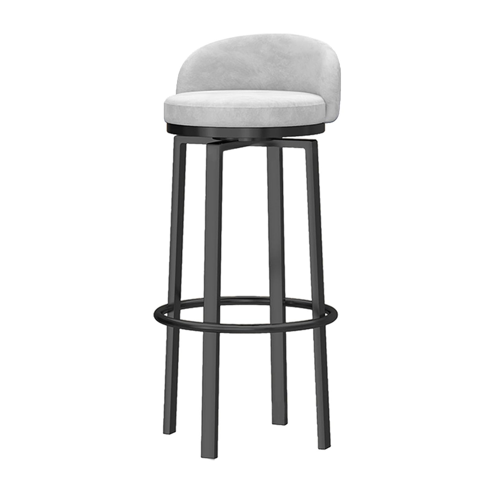 Tabouret de bar avec dossier bas et repose-pieds en velours blanc